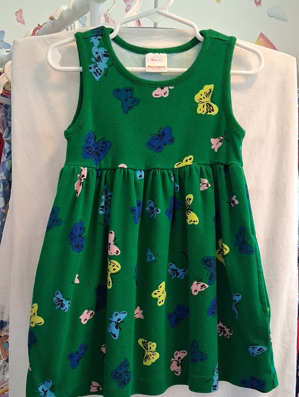 Girls Green Butterfly Print Sleeveless Dress